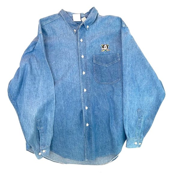 In the Paint Basketball Gear Other - Anaheim Ducks Denim Shirt Size XL Mens Vintage Cotton Button Down Logo Blue